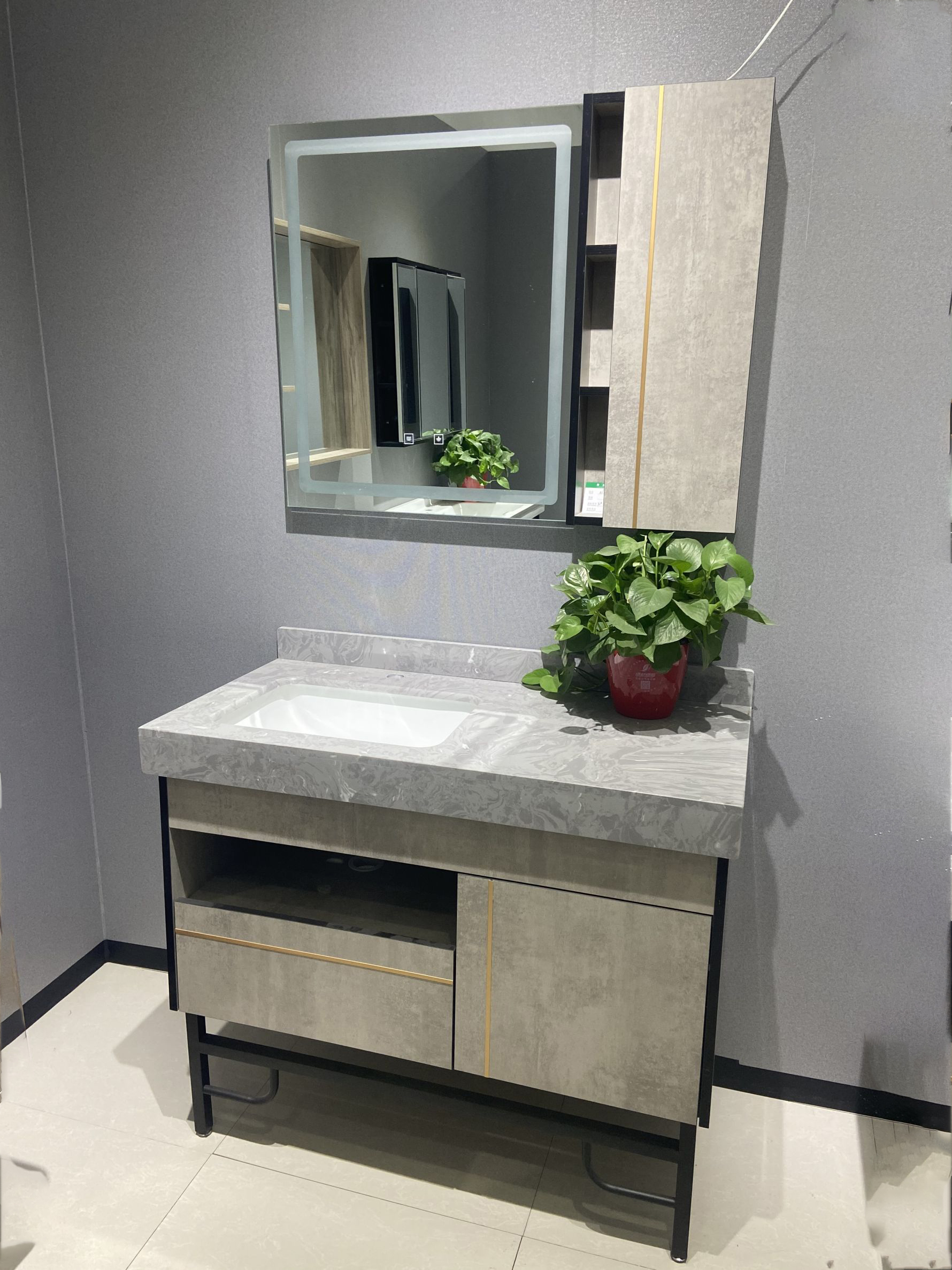 Floor standing plywood bathroom with mirror and basin mp0180