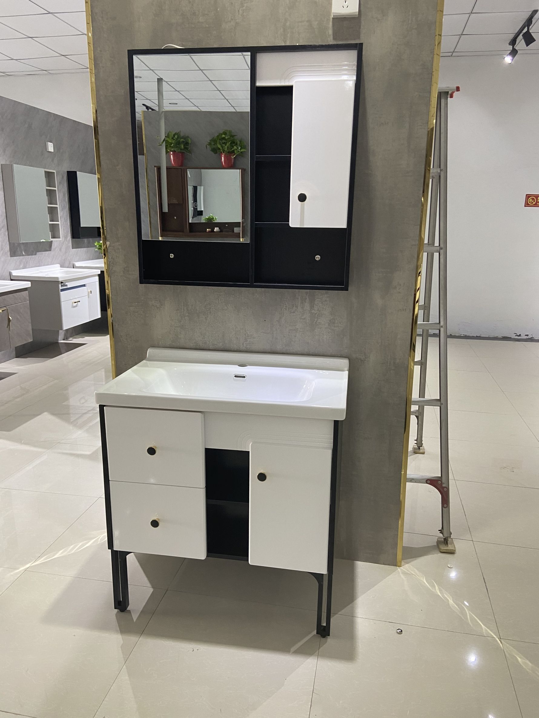 Floor standing plywood bathroom with mirror and basin mp0680
