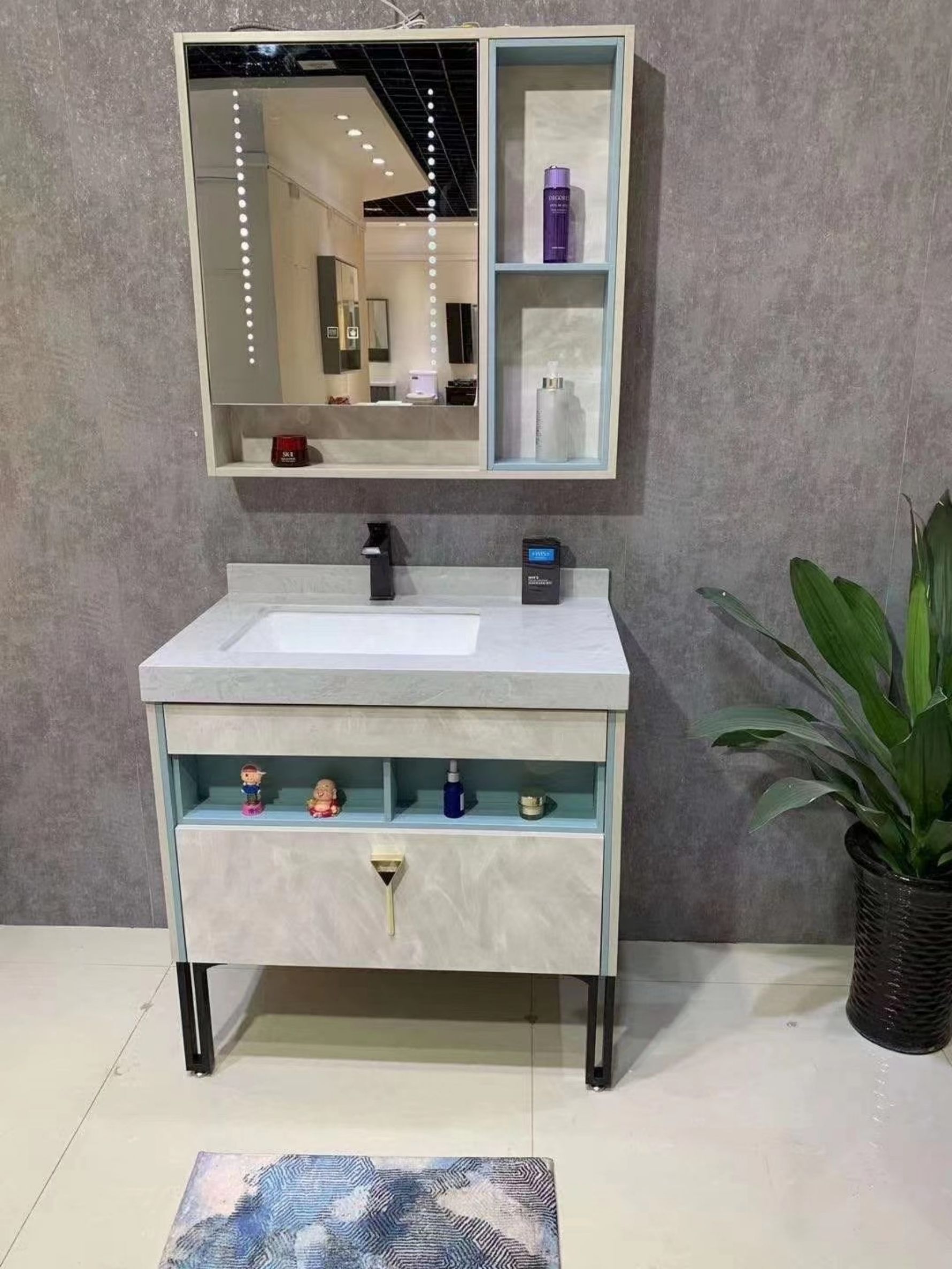 Floor standing plywood bathroom with mirror and basin mp1980