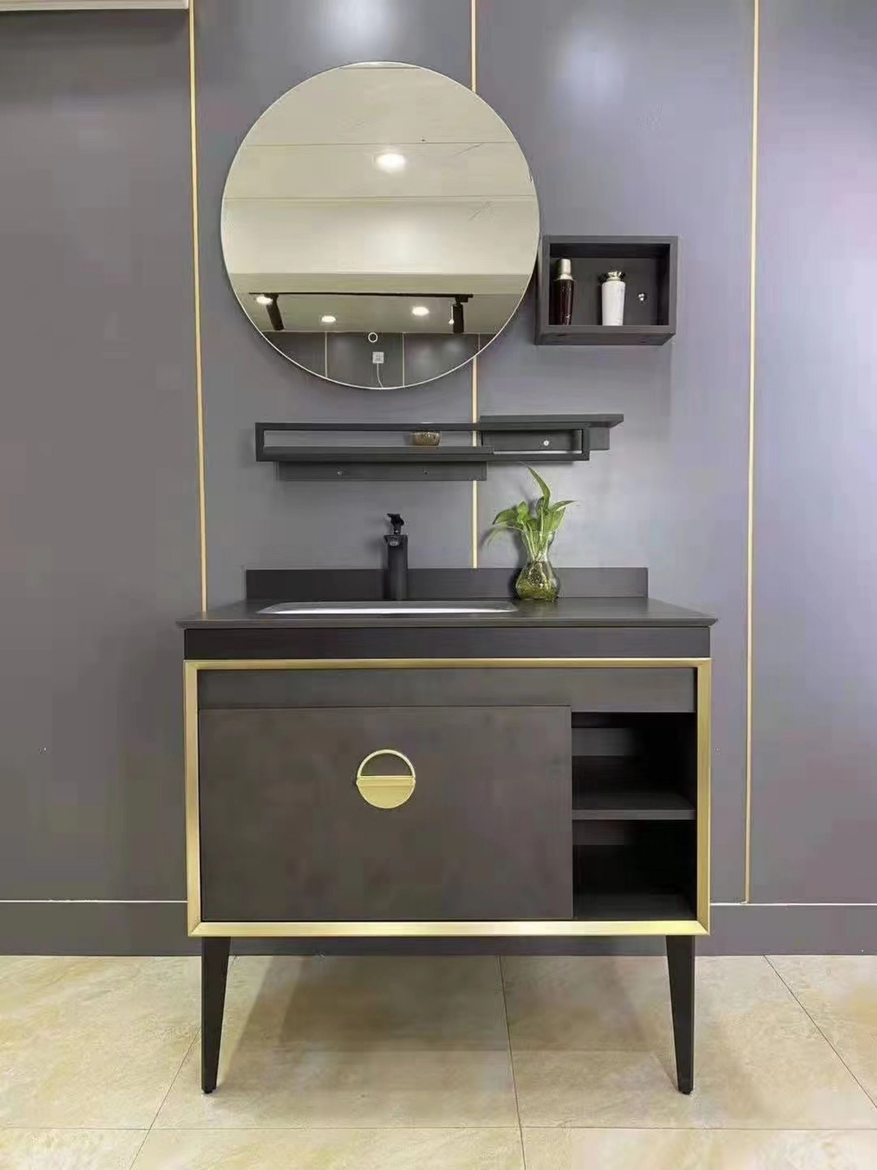Floor standing plywood bathroom with mirror and basin mp2080