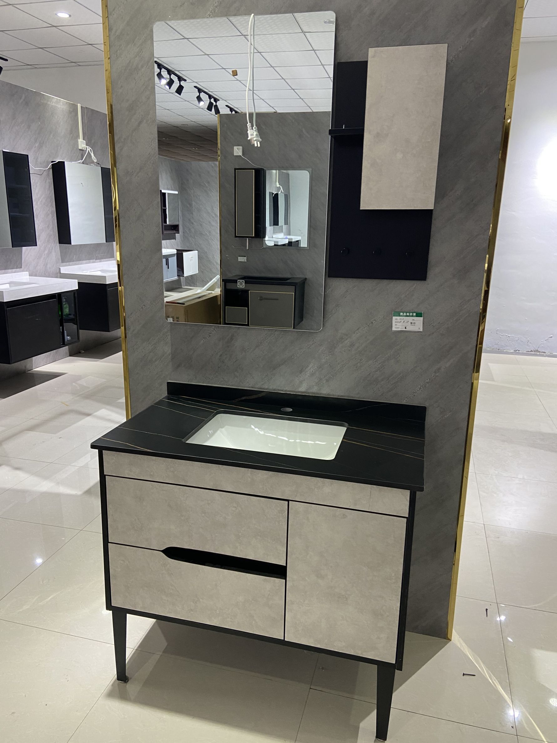 Floor standing plywood bathroom with mirror and basin mp2180