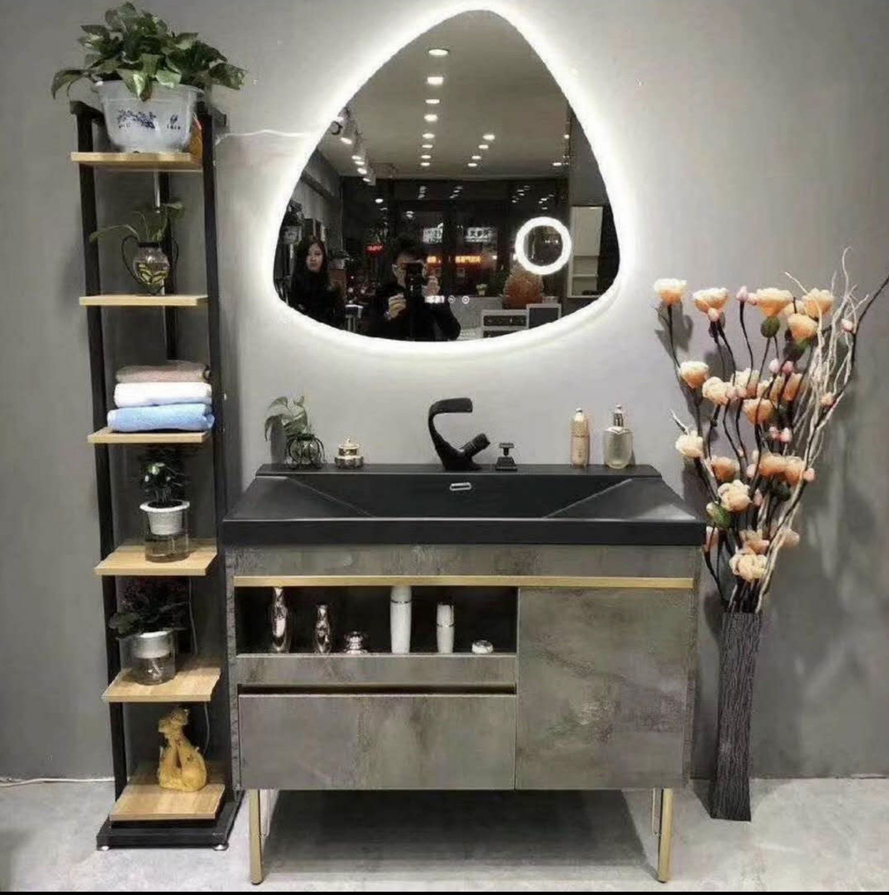 Floor standing plywood bathroom with mirror and basin mp1780