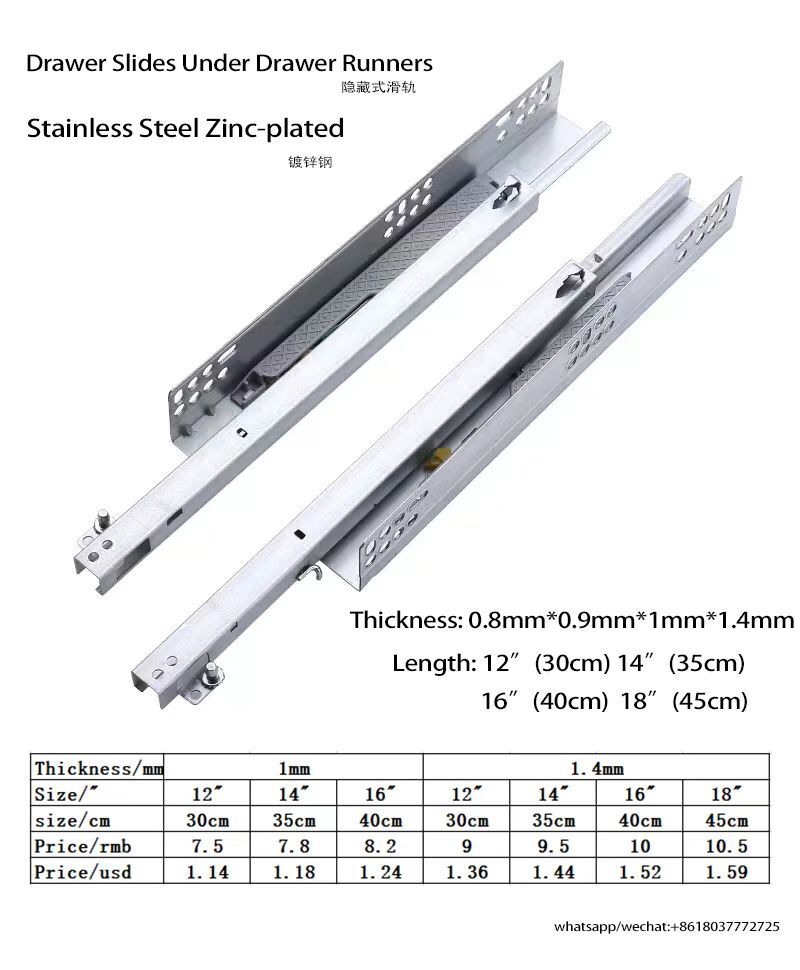 soft close zincplated stainless steel drawer slides under drawer runners