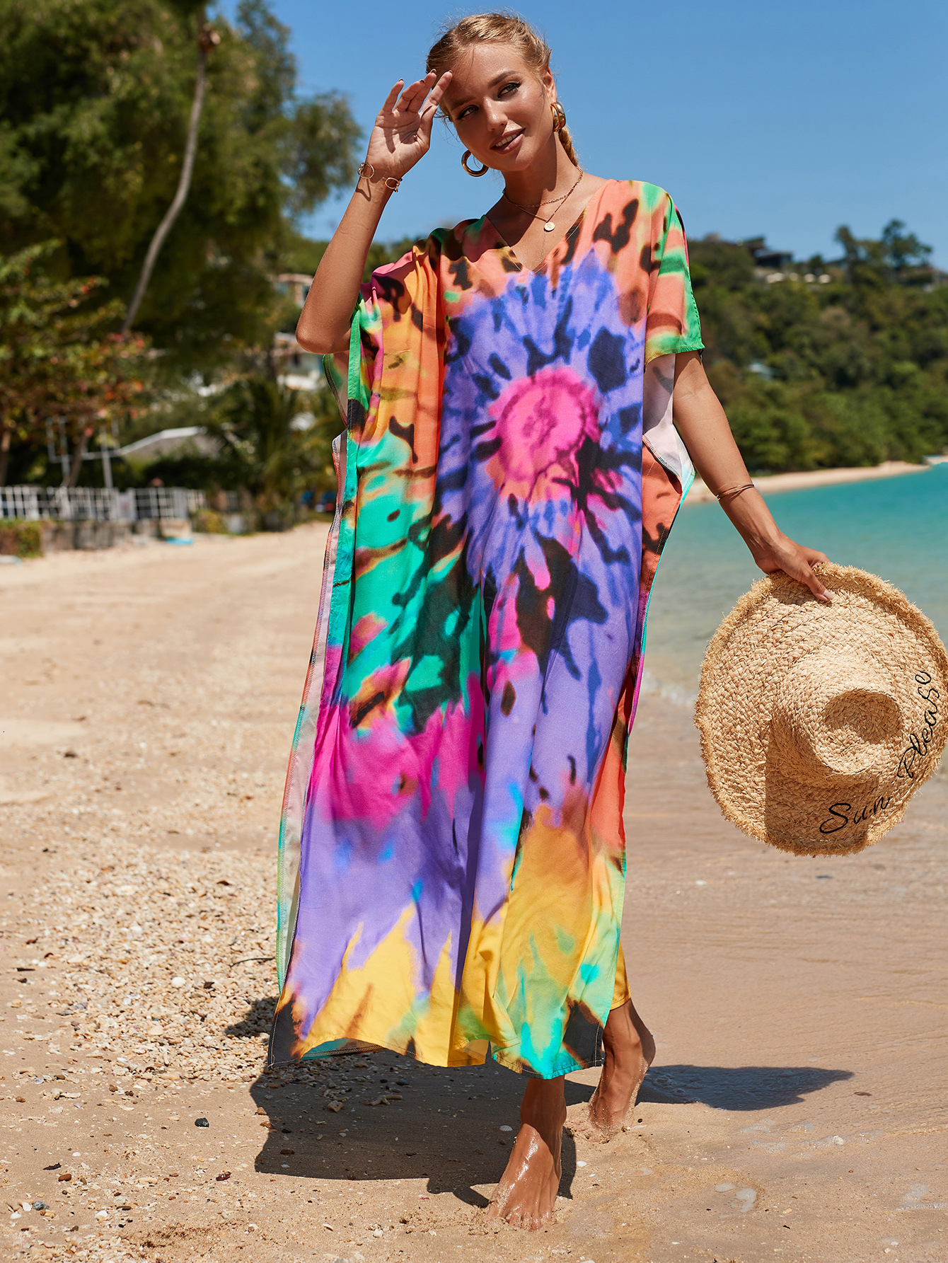 Tie dye swimsuit cover up dress discount