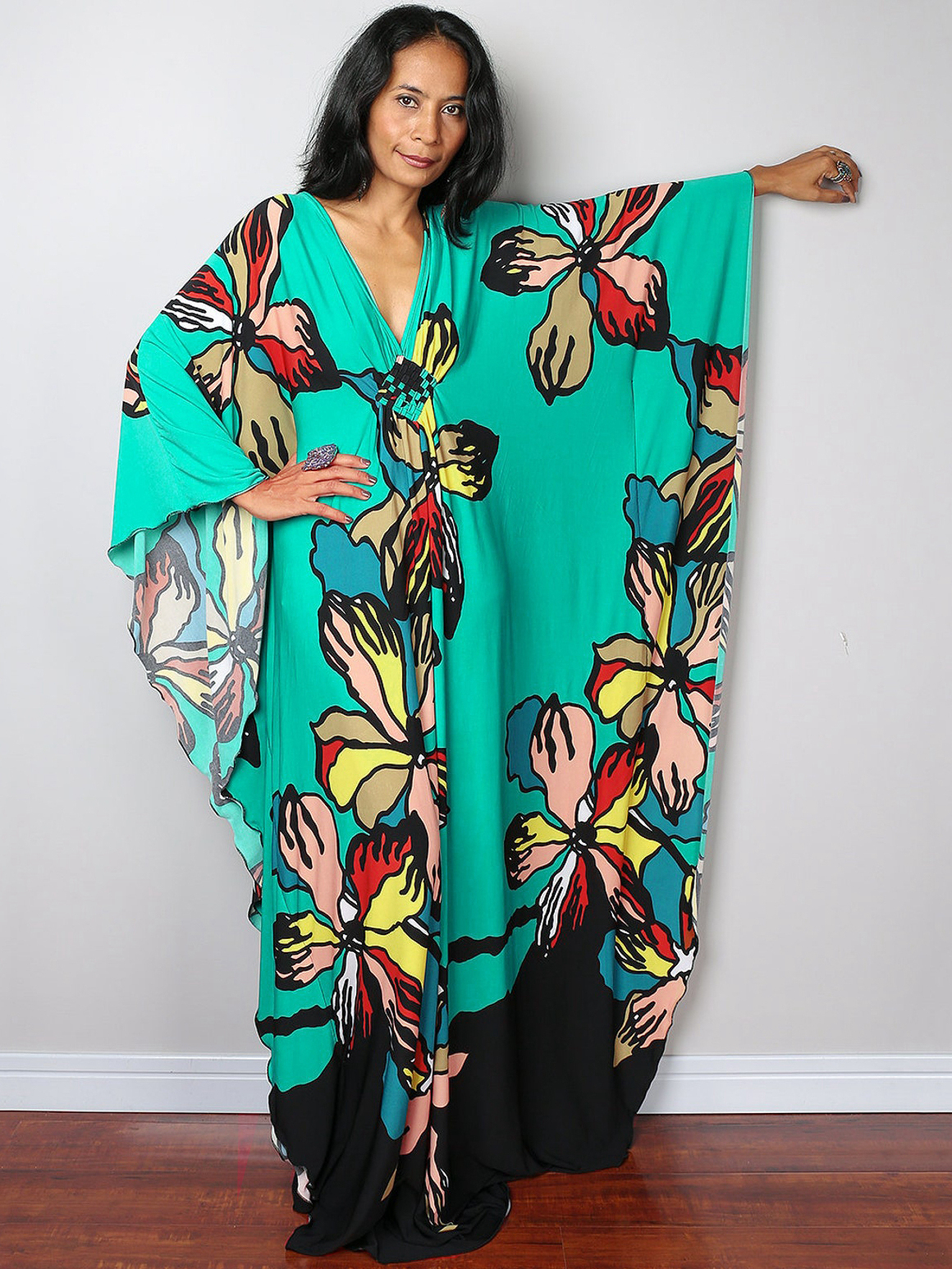 Women's Maxi Dress Beautiful Printed Silk Kaftan Dress For Women - Bohemian Beach Cover Up & Casual Maxi Dress Kaftans For Women