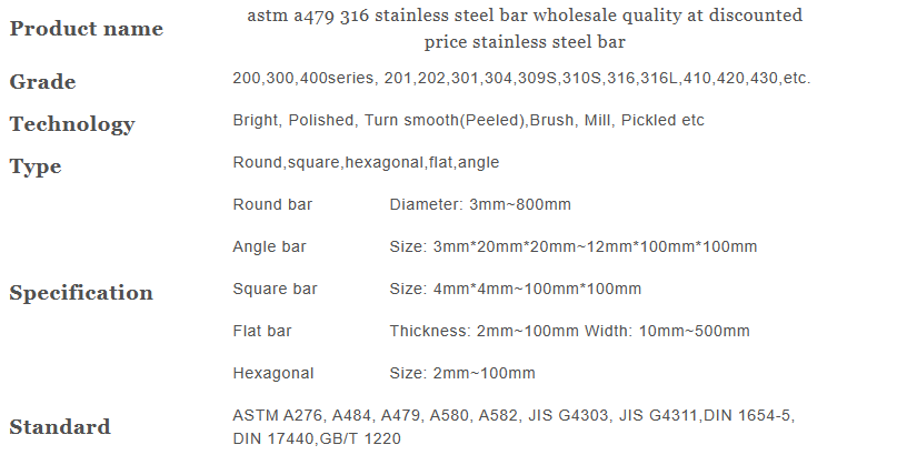 astm a479 316 stainless steel bar wholesale quality at discounted price stainless steel bar