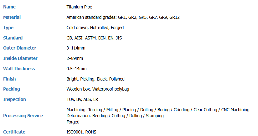 titanium tube titanium pipe titanium round pipe