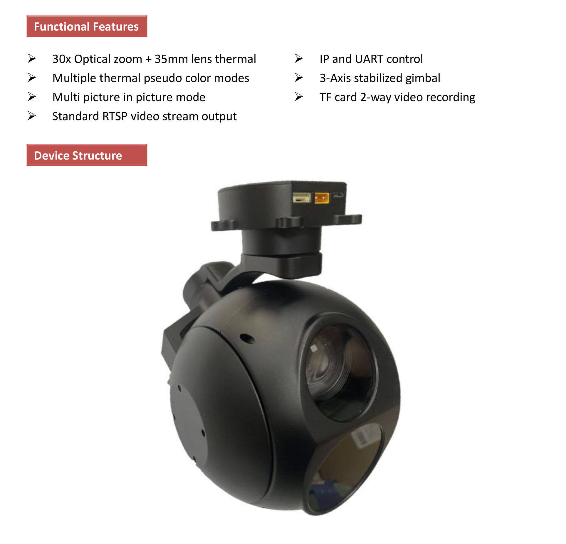KIP30G635 30x optical zoom + 35mm lens 640*512 thermal imaging camera with 3-axis gimbal, Ethernet/IP output