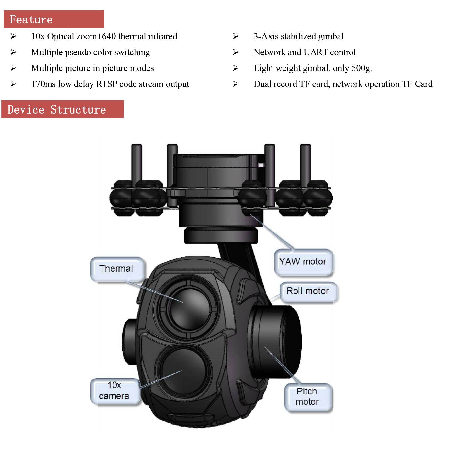 SIP10G619 10x Optical zoom camera + 640*512 thermal camera  Dual light 3-Axis Stabilized Gimbal, IP output 