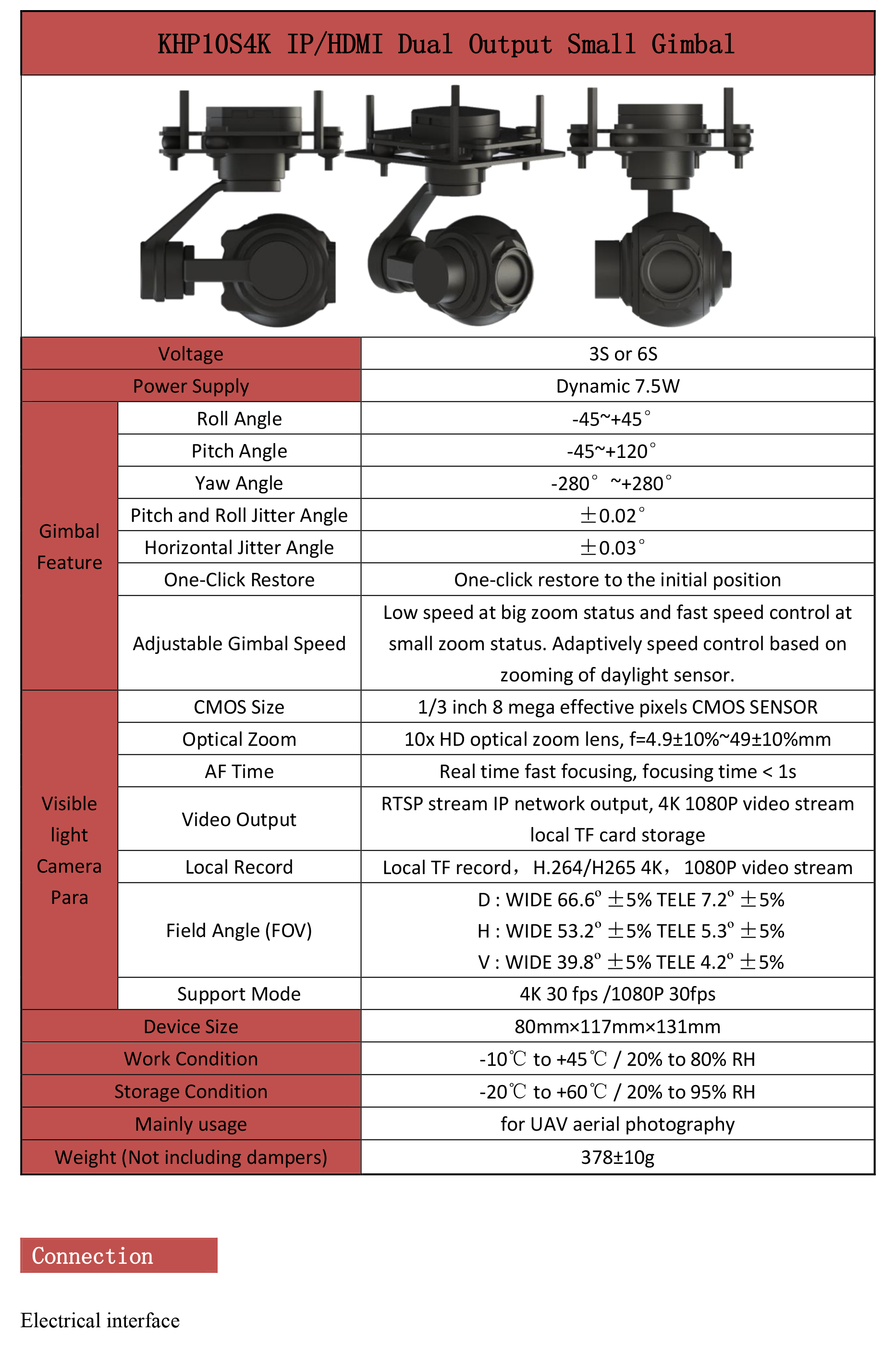 KHP10S4K  4K 10X Optical zoom 3-Axis Gimbal, IP/HDMI output