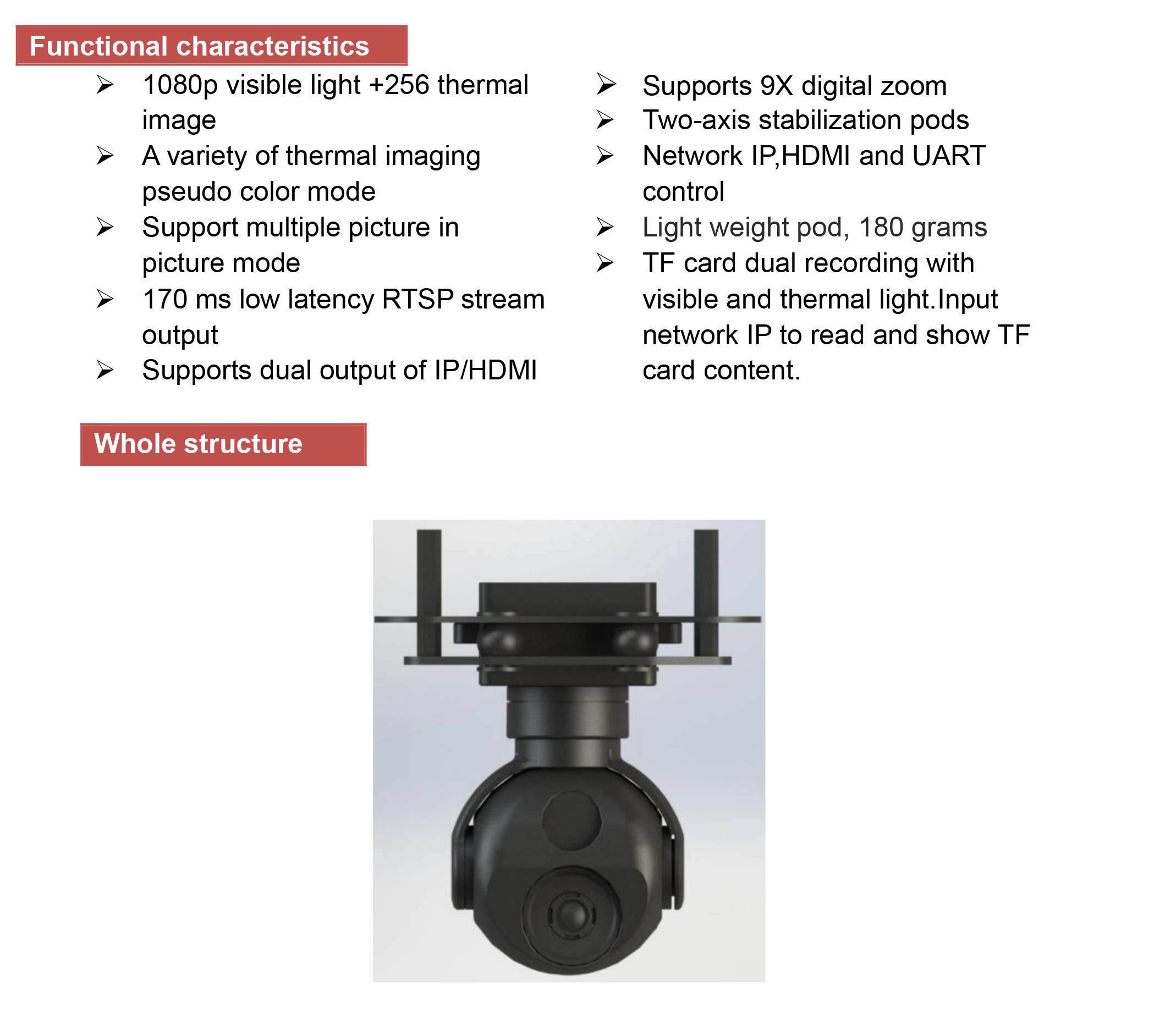 DYK290G207 1080P visible light +256 thermal imaging dual light with dual output 180g small pod camera
