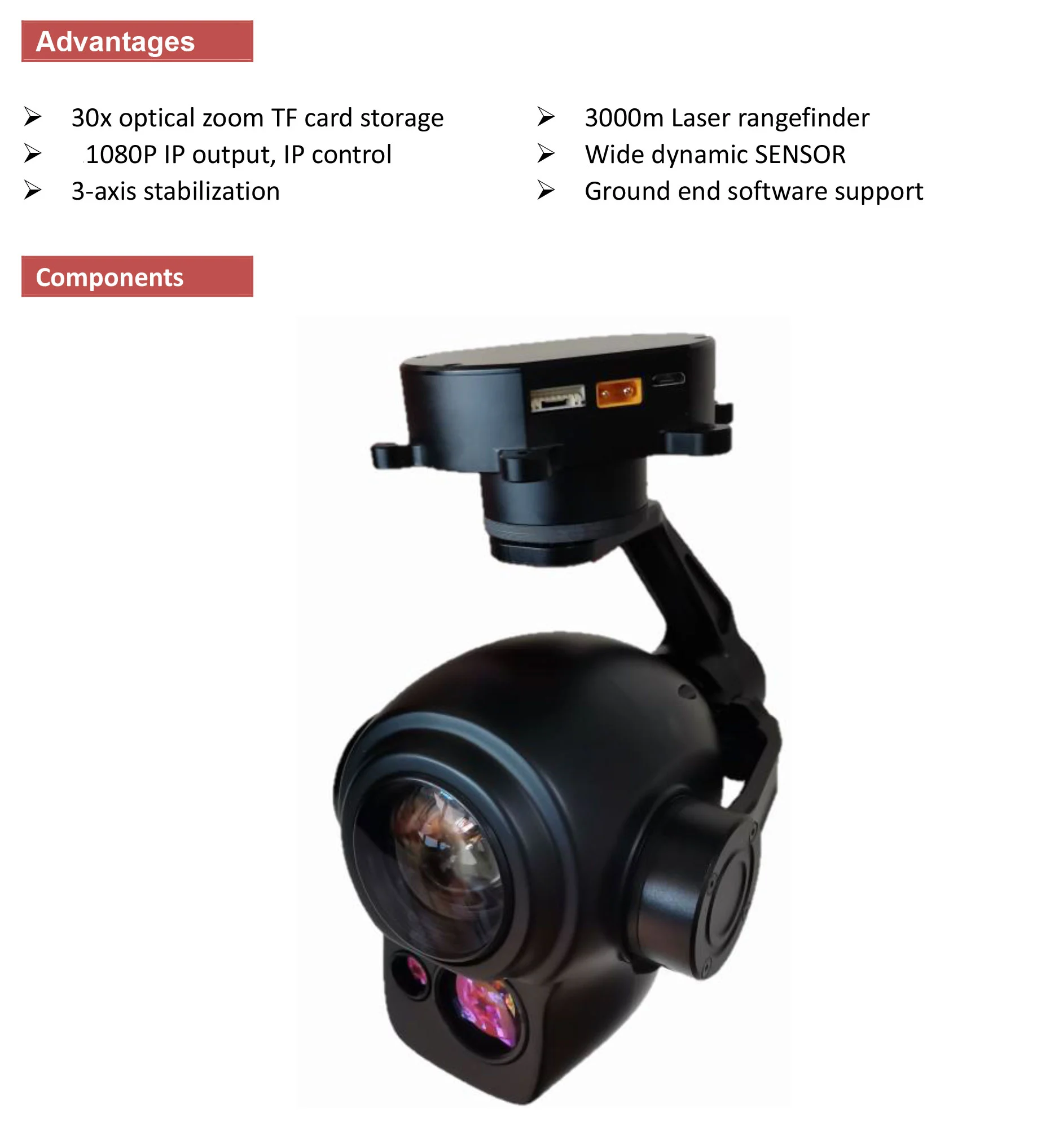 SIP30L30A 30x optical zoom + 3000m laser range finder 3-axis stabilized  IP output gimbal