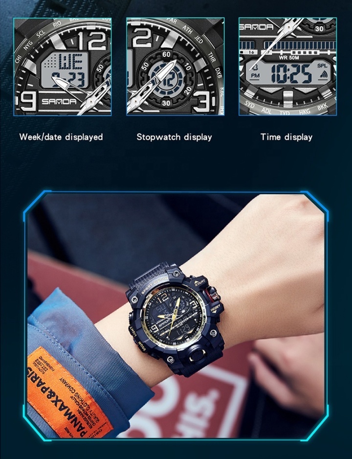 Sanda 3133 trendy fashion men's sport waterproof multi-function digital wrist watch