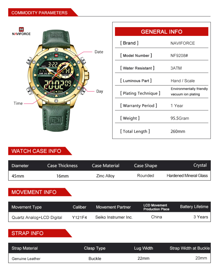 NAVIFORCE 9208 New Men's Quartz Watch Multi functional Student Watch Waterproof  Reloj de hombre
