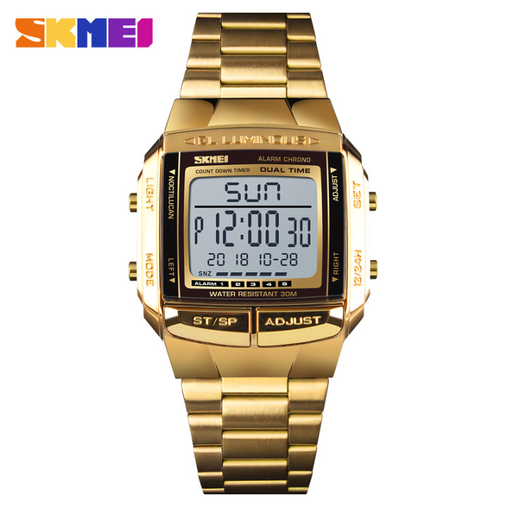SKMEI 1381 Men Digital Stainless Steel Watch Week Date Alarm Luminous Wristwatch