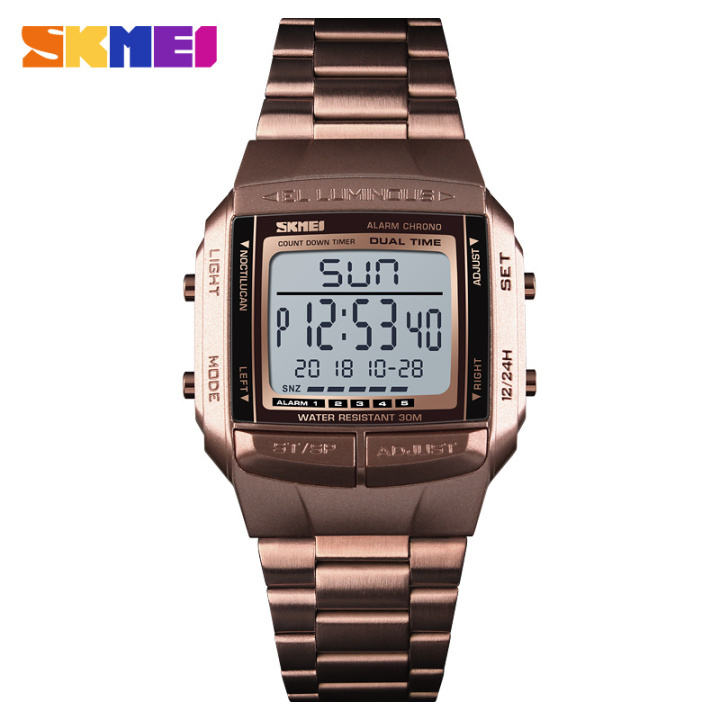 SKMEI 1381 Men Digital Stainless Steel Watch Week Date Alarm Luminous Wristwatch