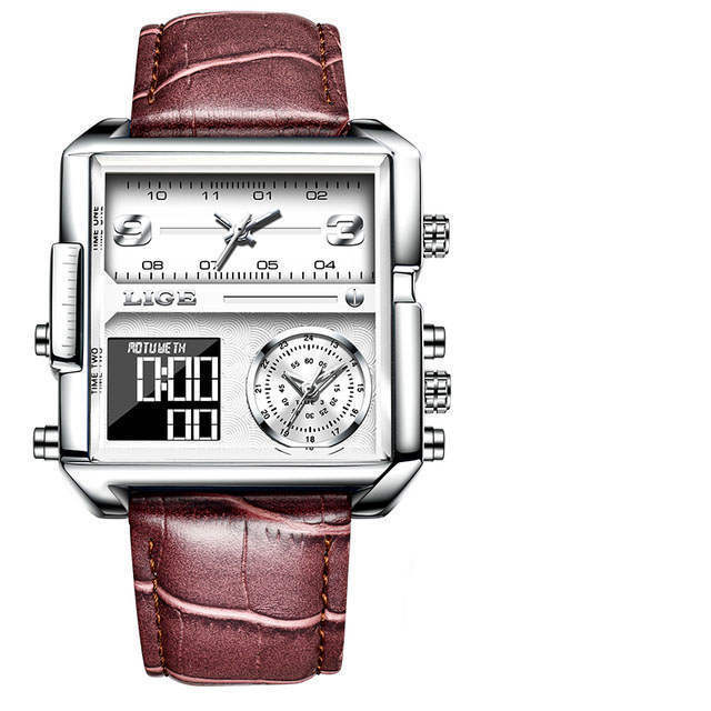 Lige 8925 Square Quartz Watch for Men Functional Waterproof Sport Leather Lige Watches