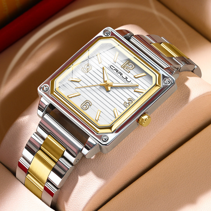 Crrju new arrival luxury quality stainless steel band square dial wrist quartz watch
