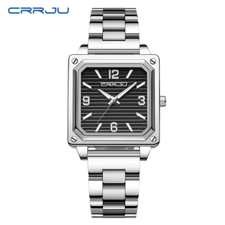 Crrju new arrival luxury quality stainless steel band square dial wrist quartz watch