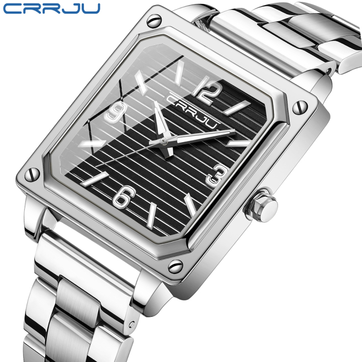 Crrju new arrival luxury quality stainless steel band square dial wrist quartz watch
