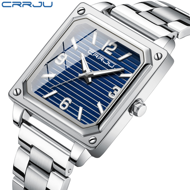 Crrju new arrival luxury quality stainless steel band square dial wrist quartz watch