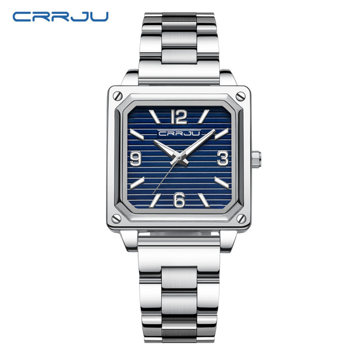 Crrju new arrival luxury quality stainless steel band square dial wrist quartz watch