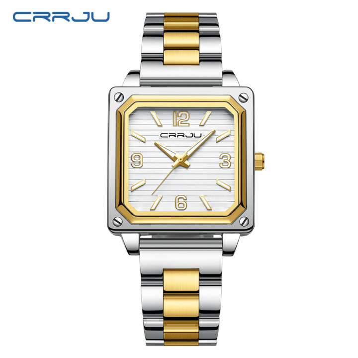 Crrju new arrival luxury quality stainless steel band square dial wrist quartz watch