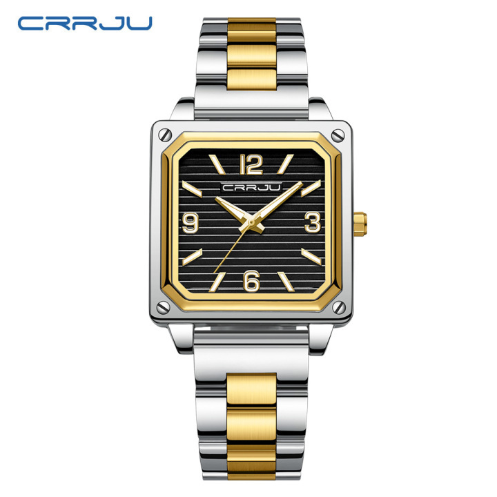 Crrju new arrival luxury quality stainless steel band square dial wrist quartz watch