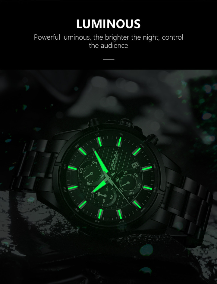 CRRJU 2308 new arrival 316L stainless steel band luminous men quartz watch