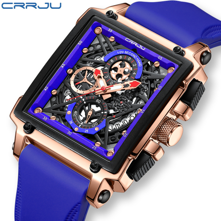 CRRJU 2312 new arrival Hollow Waterproof Quartz Square Wrist Watches for Men 