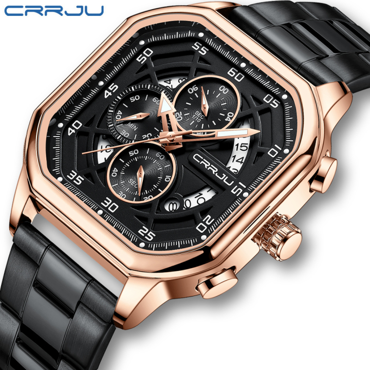 CRRJU new design Man Watch 2314 Luminous Waterproof Quartz with Date Stainless Steel Wristwatches