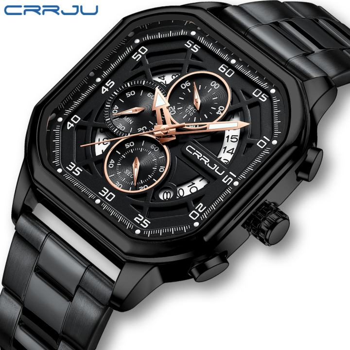 CRRJU new design Man Watch 2314 Luminous Waterproof Quartz with Date Stainless Steel Wristwatches