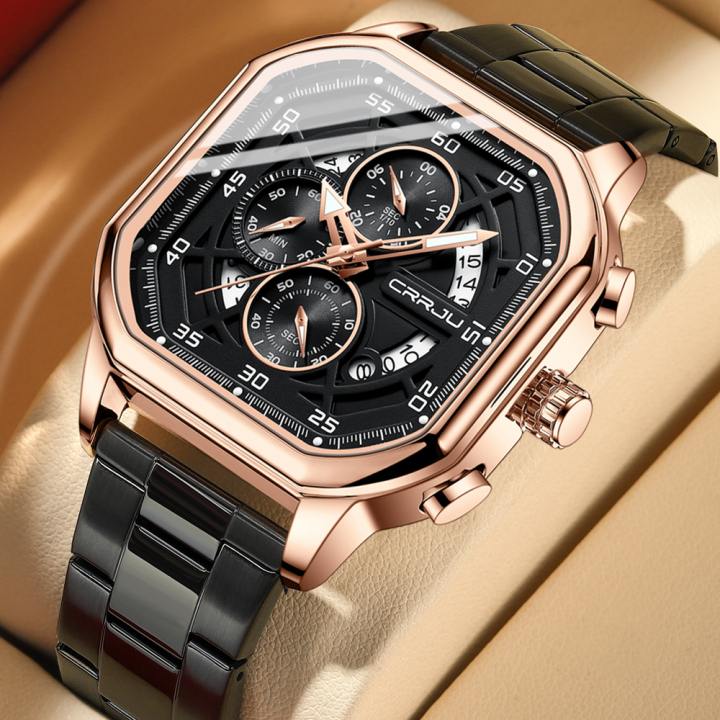 CRRJU new design Man Watch 2314 Luminous Waterproof Quartz with Date Stainless Steel Wristwatches