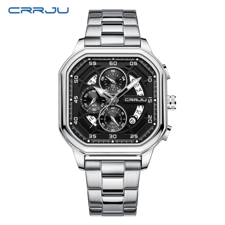 CRRJU new design Man Watch 2314 Luminous Waterproof Quartz with Date Stainless Steel Wristwatches