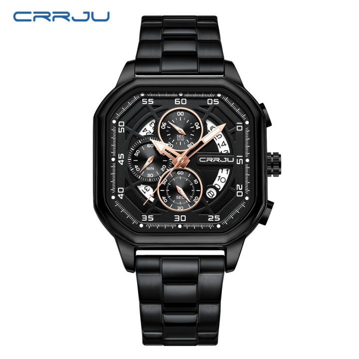 CRRJU new design Man Watch 2314 Luminous Waterproof Quartz with Date Stainless Steel Wristwatches