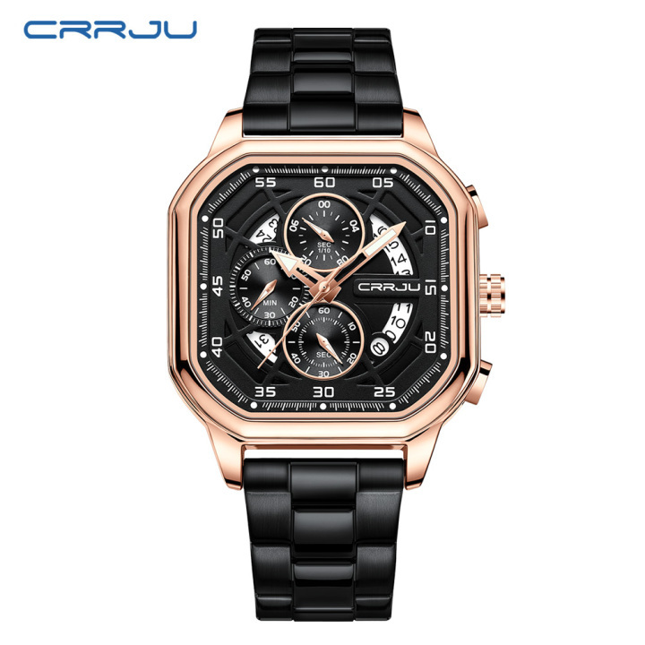 CRRJU new design Man Watch 2314 Luminous Waterproof Quartz with Date Stainless Steel Wristwatches