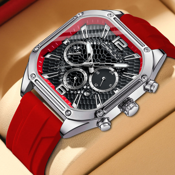 New Arrival Square Watch Trendy Multi-function Chronograph Quartz Watch Men's with silicon strap