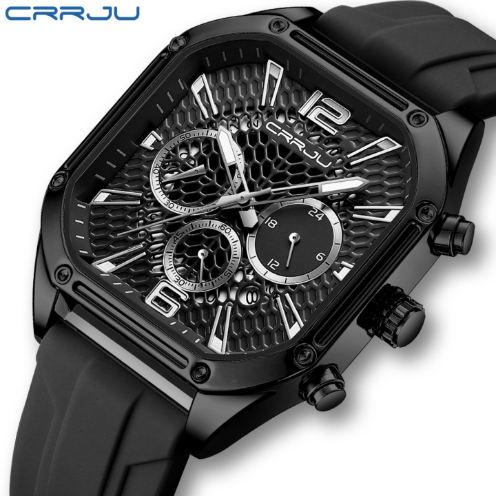 New Arrival Square Watch Trendy Multi-function Chronograph Quartz Watch Men's with silicon strap