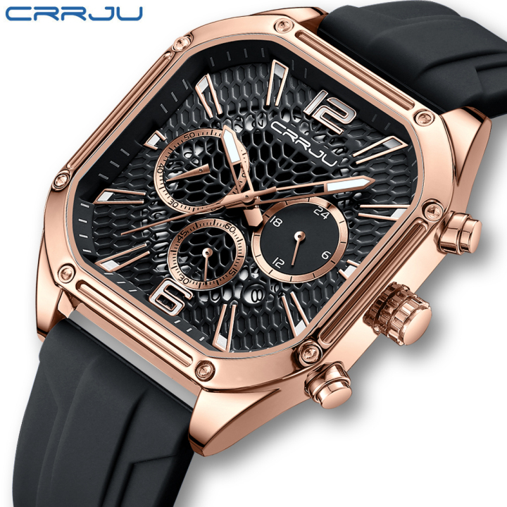 New Arrival Square Watch Trendy Multi-function Chronograph Quartz Watch Men's with silicon strap
