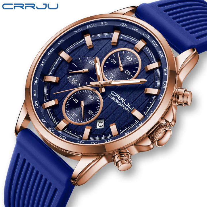 CRRJU factory wholesale in stock new design Waterproof Chronograph luminous men quartz Wristwatch
