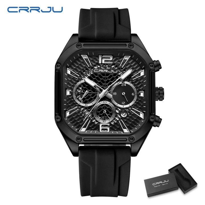 New Arrival Square Watch Trendy Multi-function Chronograph Quartz Watch Men's with silicon strap