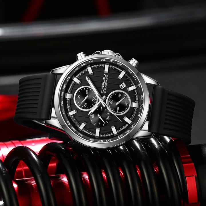 CRRJU factory wholesale in stock new design Waterproof Chronograph luminous men quartz Wristwatch