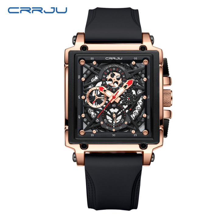 New Arrival Square Watch Trendy Multi-function Chronograph Quartz Watch Men's with silicon strap