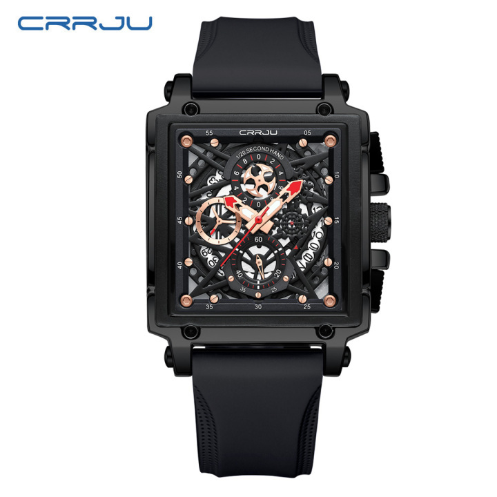 New Arrival Square Watch Trendy Multi-function Chronograph Quartz Watch Men's with silicon strap