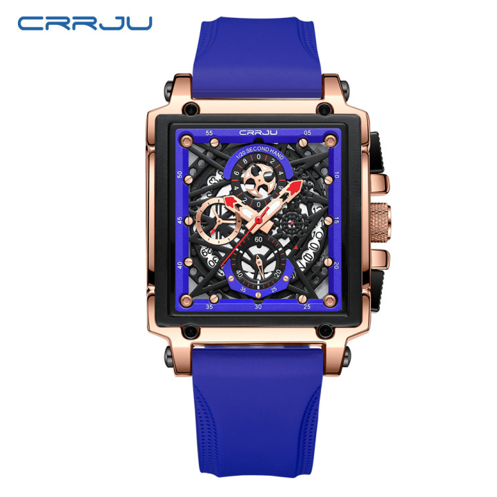 New Arrival Square Watch Trendy Multi-function Chronograph Quartz Watch Men's with silicon strap