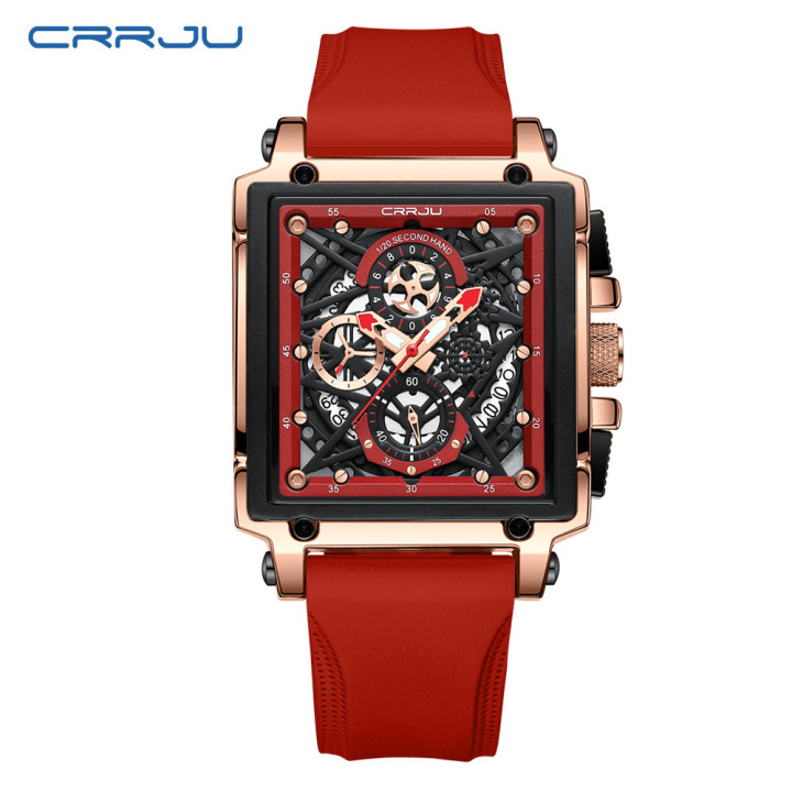 New Arrival Square Watch Trendy Multi-function Chronograph Quartz Watch Men's with silicon strap