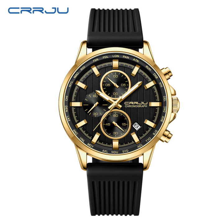 CRRJU factory wholesale in stock new design Waterproof Chronograph luminous men quartz Wristwatch