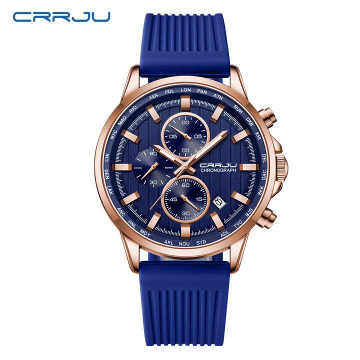 CRRJU factory wholesale in stock new design Waterproof Chronograph luminous men quartz Wristwatch