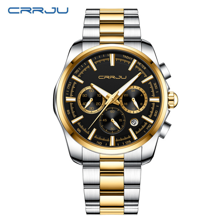 CRRJU new arrival luxury 316L stainless steel waterproof chronograph luminous quartz men wristwatch