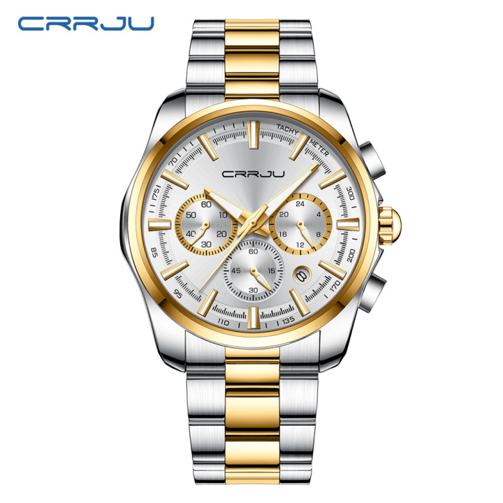 CRRJU new arrival luxury 316L stainless steel waterproof chronograph luminous quartz men wristwatch